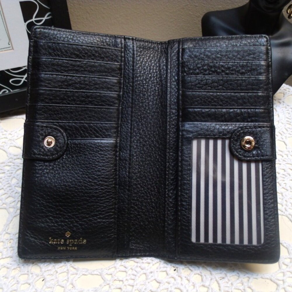 Kate Spade Black Pebbled Leather Bi-Fold Wallet - Picture 3 of 7